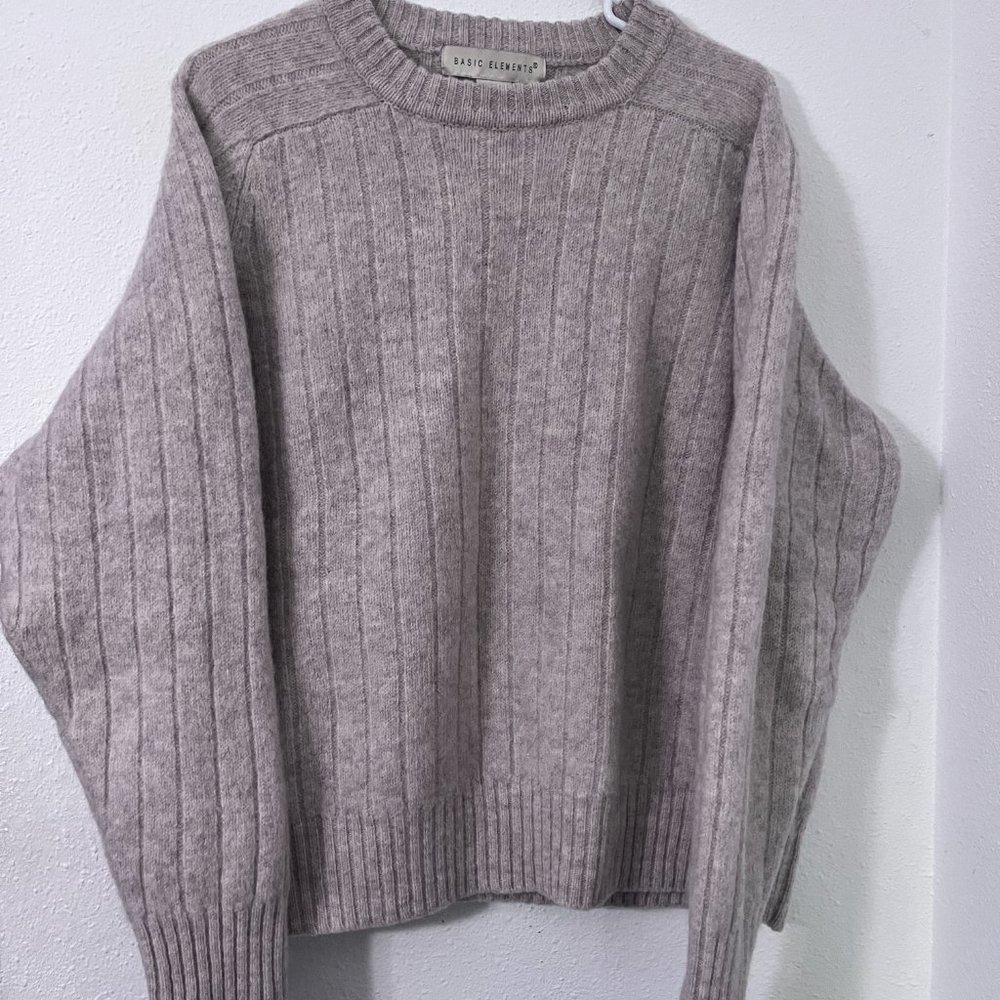 Basic Elements 100% Wool Shetland Tight-Knit Cream Long Sleeve Sweater Sz XL